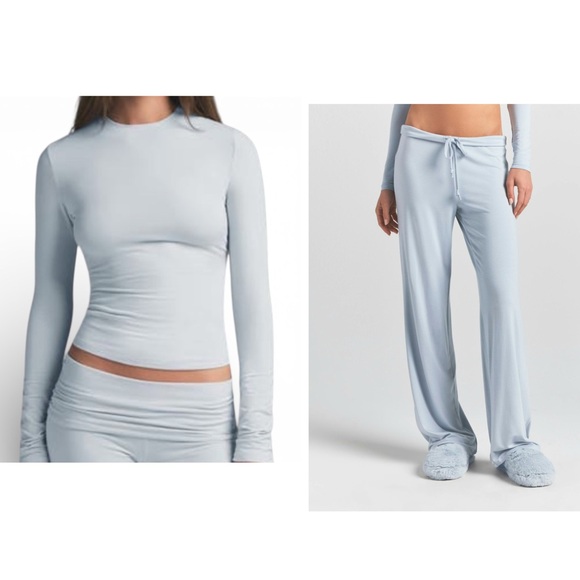SKIMS Other - Skims 2 Piece Set Zen Blue Straight Leg Pant Long Sleeve T-Shirt XS